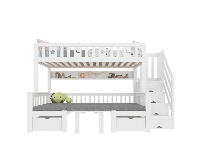  Lit mezzanine enfant multifonctionnel 90 x 200 cm blanc avec bureau pliant et escalier de rangement  - Conforama A