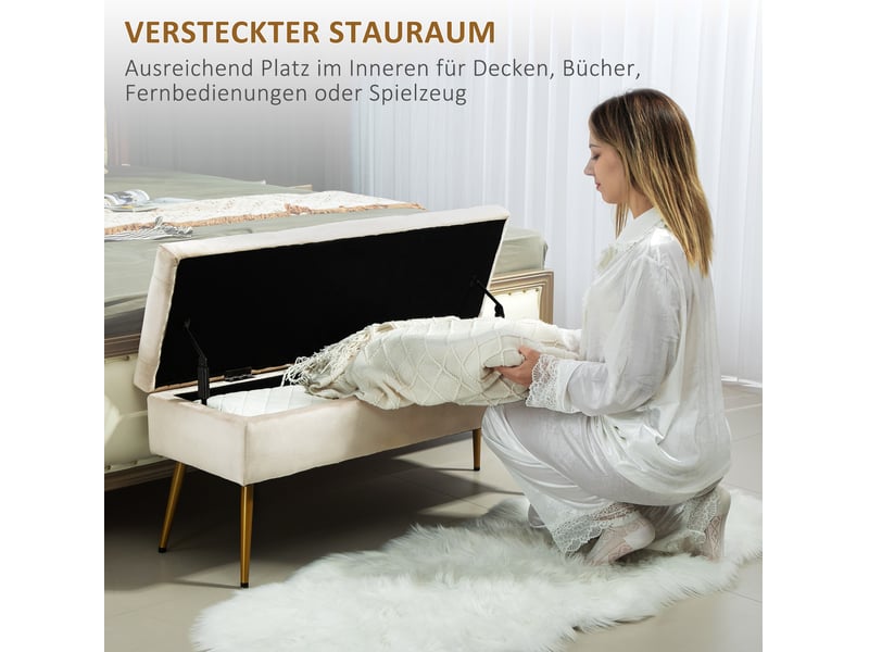  Banc coffre tcqpz capitonné 102 x 35 x 43 cm avec couvercle rembourré polyester beige  - Conforama E
