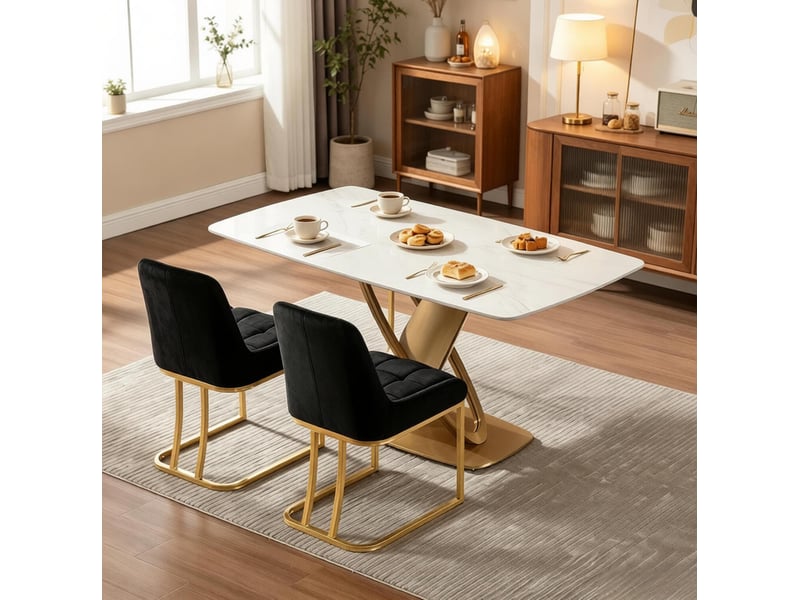  Lot de 2 chaises de salle à manger 52.5x42.5x 84cm, structure métallique noire, pieds réglables, dossier ergonomique  - Conforama E