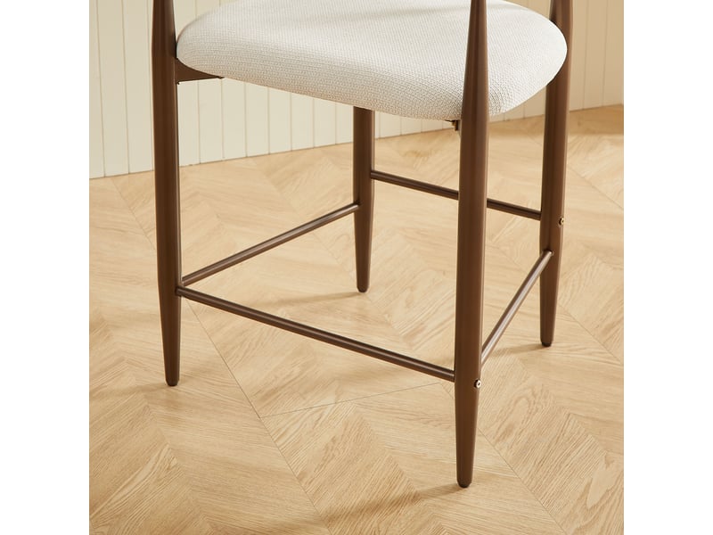  Lot de 2 tabourets de bar avec accoudoirs, style campagne française, tissu beige et cadre métal marron  - Conforama E