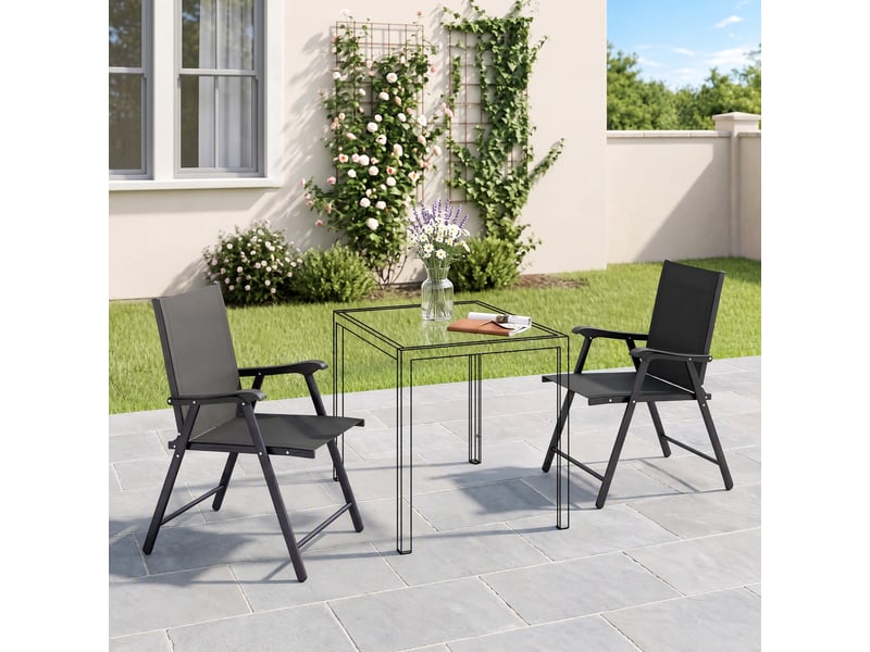 Ensemble de 2 chaises de jardin pliantes avec dossier haut et accoudoirs, acier, textline, 58 x 62 x 97 cm, noir - Conforama B