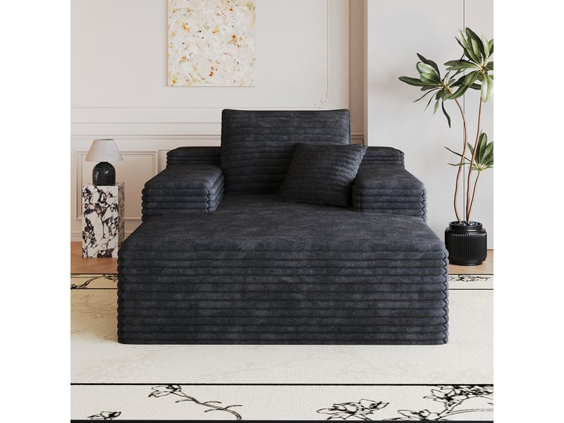  Canapé velours côtelé noir modulable en mousse, méridienne assise profonde sans montage, 115x159 cm  - Conforama R