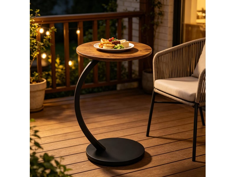  Table d’appoint ronde en c – mdf et métal – noir et vintage – ø 40 x h 65 cm  - Conforama A