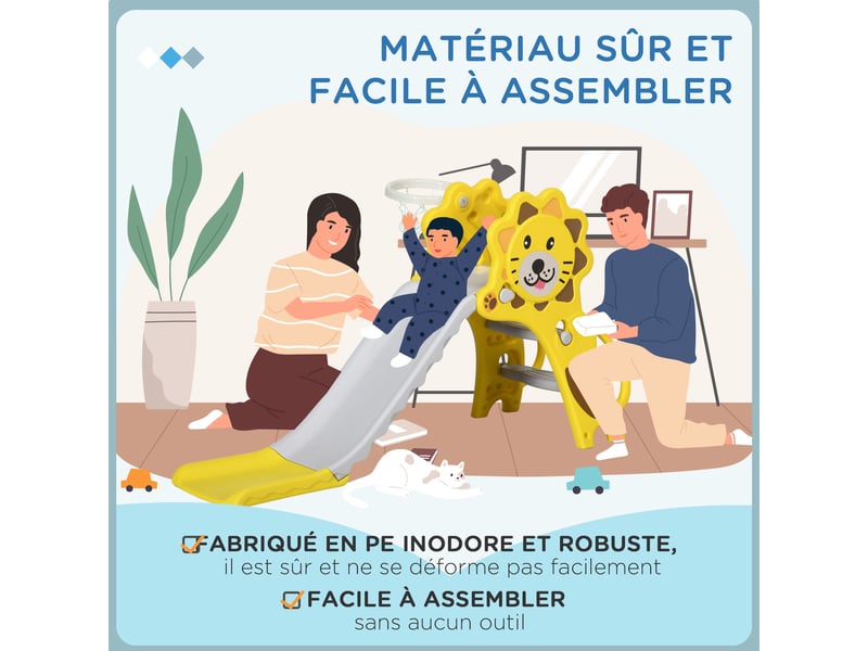  Toboggan pour enfants intérieur extérieur avec panier de basket pour les enfants de 18 à 36 mois, jaune, gris  - Conforama W
