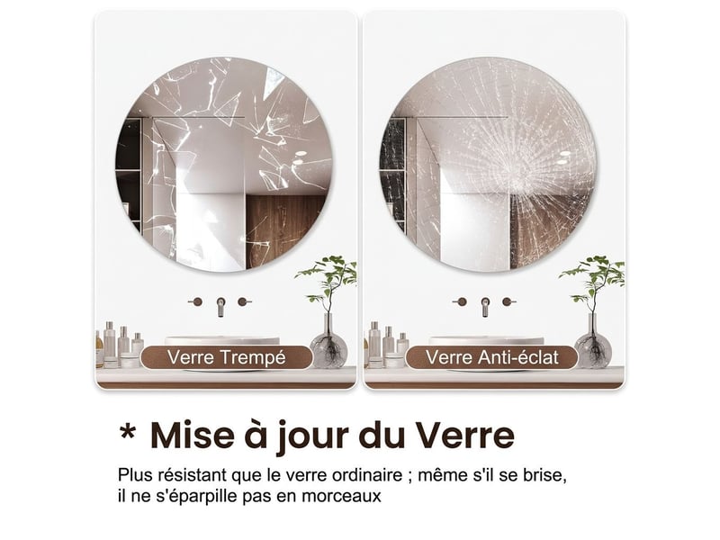  Miroir de salle de bain rond mural ø 70 cm en verre trempé hd sans cadre – miroir suspendu anti-buée, anti-corrosion et anti-explosion pour salle d'eau, chambre et entrée  - Conforama C