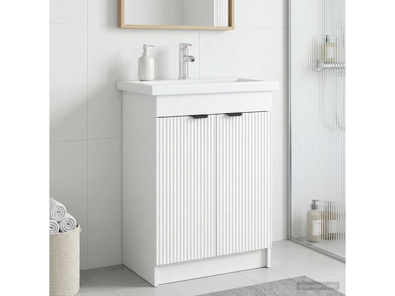  Armoire sous évier de salle de bain, meuble de rangement blanc 56x37.5x81 cm shl1184  - Conforama B