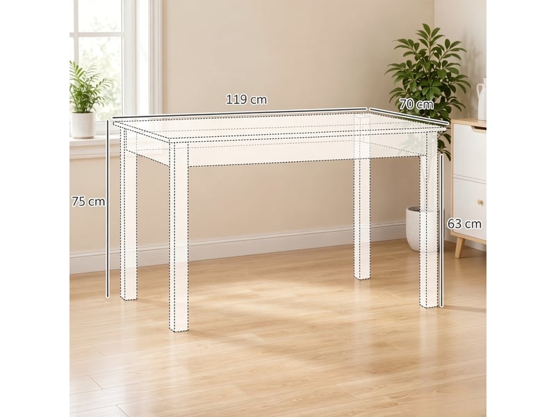  Table de salle à manger pour 4 à 6 personnes avec surface rectangulaire, en panneau aggloméré, chêne blanc, 119×70×75 cm  - Conforama D