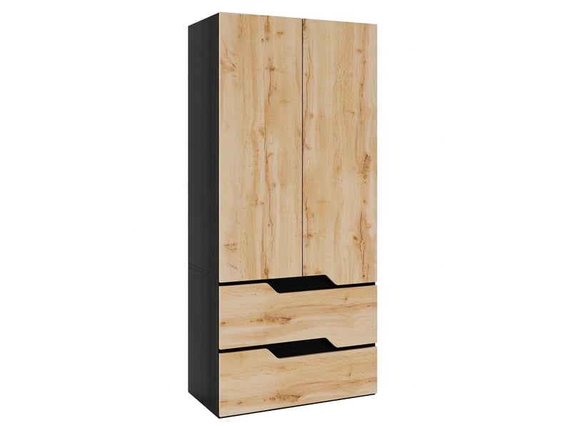  Armoire 2 portes 90x50x200 cm finition chêne avec penderie et 2 tiroirs  - Conforama E