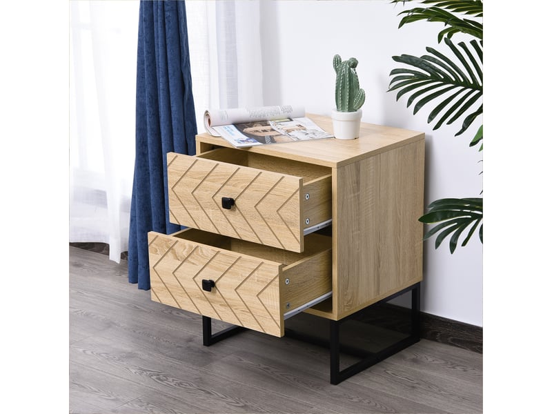  Table de chevet à 2 tiroirs, commode en bois pour chambre à coucher, rangement penderie 48 x 39,5 x 60 cm  - Conforama C