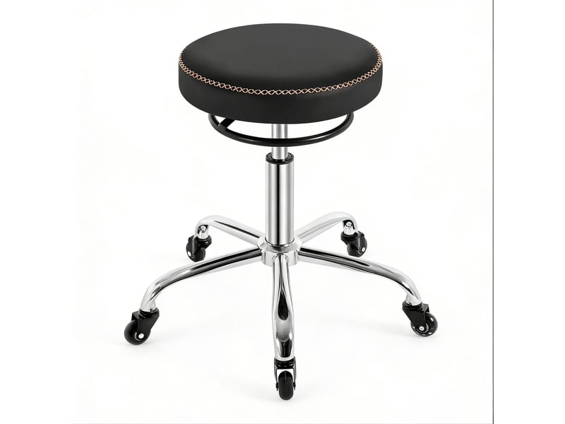 Tabouret de bureau pivotant réglable en hauteur avec roulettes, assise rembourrée en pu et métal noir