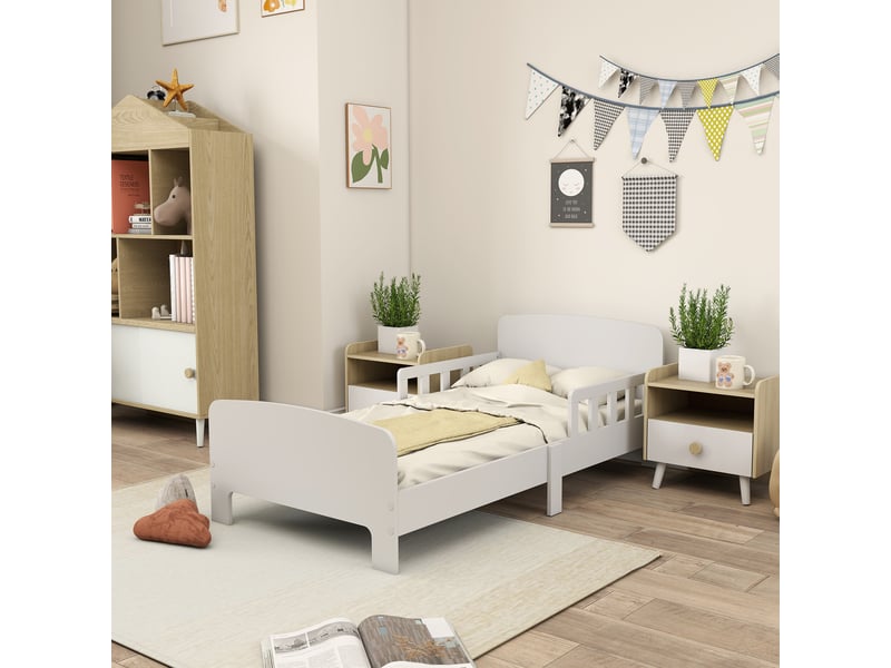  Lit enfant 70x140 cm blanc avec barrière antichute, pour enfants de 3 à 8 ans  - Conforama D