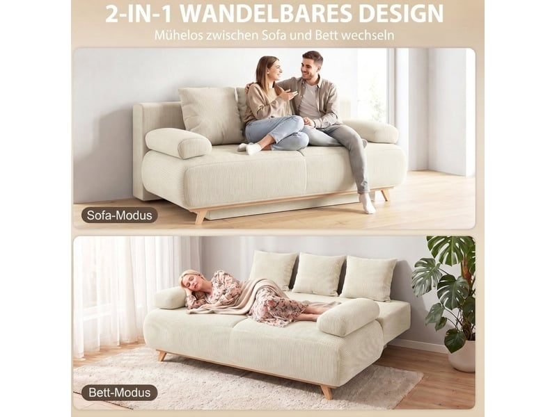  Canapé-lit 188x100x84 cm dossier réglable rangement caché bois beige  - Conforama D