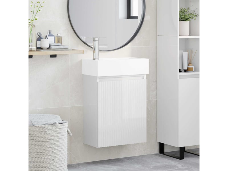  Meuble de rangement salle de bain avec robinet blanc brillant shl7942  - Conforama B