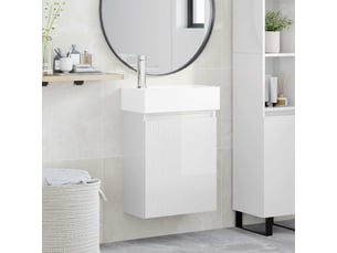 Meuble de rangement salle de bain avec robinet blanc brillant shl7942