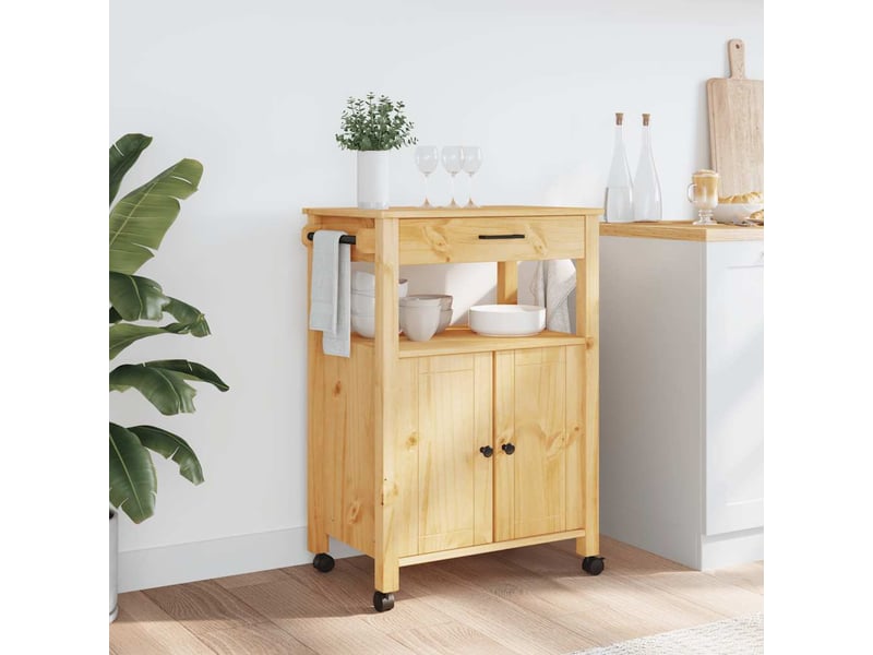  Desserte de cuisine, chariot de rangement monza 60x40x88,5 cm bois massif de pin shl38446  - Conforama C