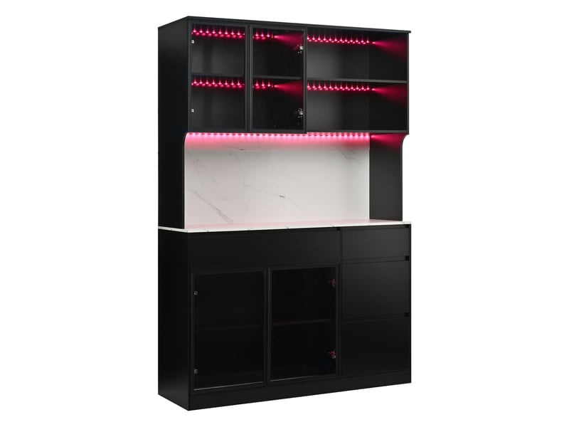  Vitrine buffet 120x40x180cm grand rangement multi-niveaux mdf noir blanc surface marbre optique élégante design contemporain  - Conforama R