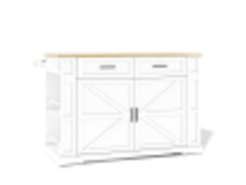 Îlot de cuisine mobile bois naturel et blanc en mdf, table extensible, 2 tiroirs, meuble à double porte, 120 × 50 × 93 cm - Conforama A