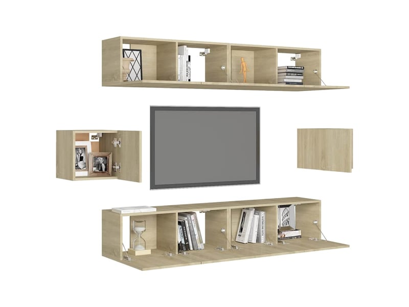  Ensemble de meubles tv - banc tv - meuble de rangement 6 pcs chêne sonoma bois d'ingénierie  - Conforama C