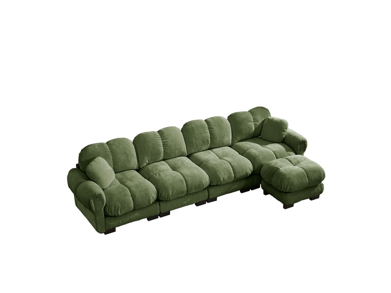 Canapé d'angle 4 places en l modulaire chenille 330 x 149 x 90 cm avec ottomane mobile - Conforama A