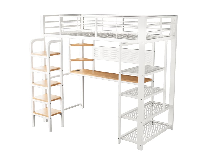 Lit mezzanine enfant 90x200 cm – blanc – bureau, led multicolore et prises intégrées - sans matelas - Conforama D
