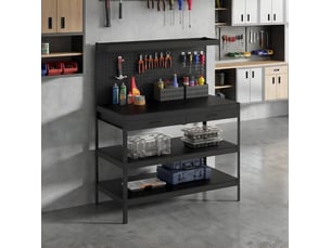 Établi d'atelier 122 x 61 x 156 cm noir, acier, panneau perforé, avec 2 tiroirs et étagères réglables