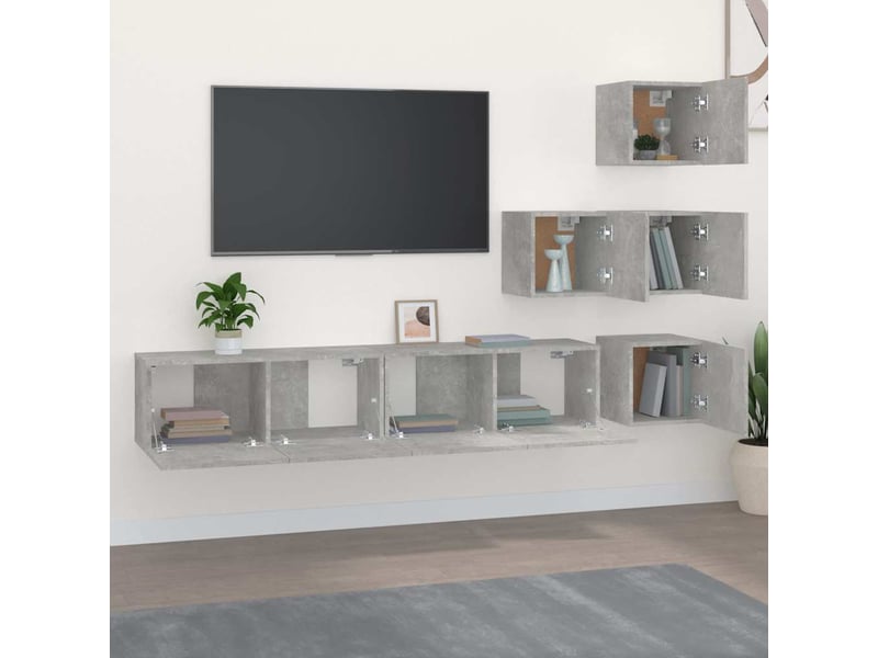  Meuble tv - banc tv - meuble de rangement mural gris béton bois d'ingénierie  - Conforama C