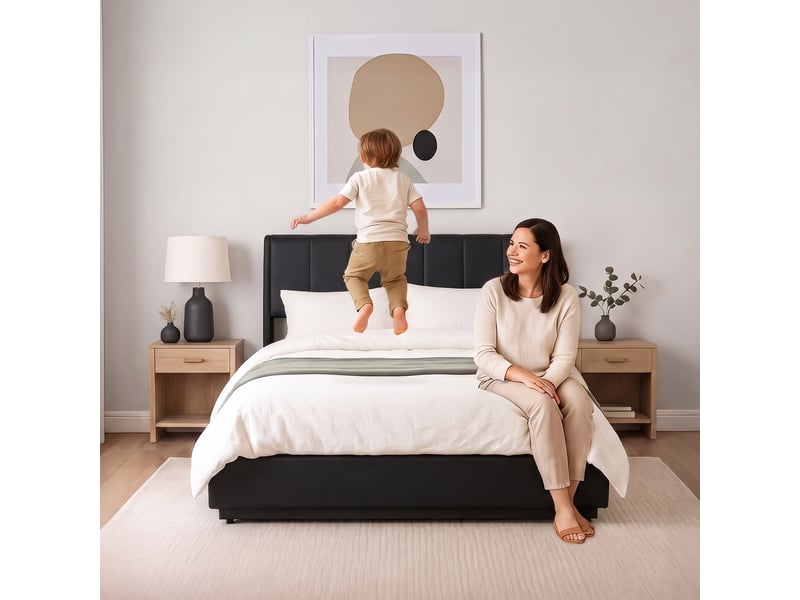  Lit double capitonné tröstiar avec éclairage led 160 x 200 cm noir simili [en.casa] Tröstiar - Conforama C