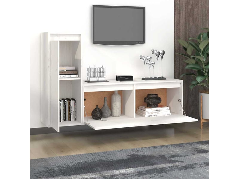  Lot de 2 meuble tv bas salon blanc bois massif de pin shl53947  - Conforama C