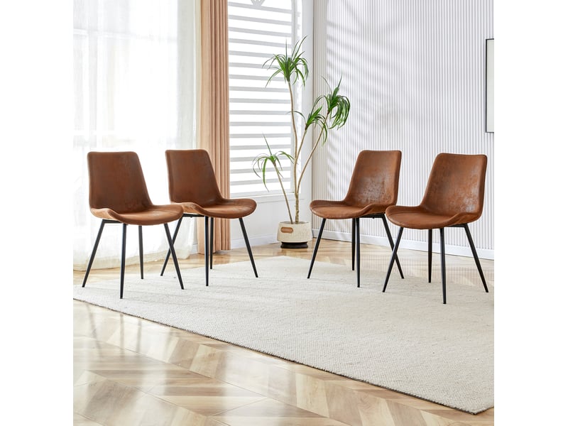  Lot de 4 chaises de salle à manger en tissu technique marron et métal noir  - Conforama C