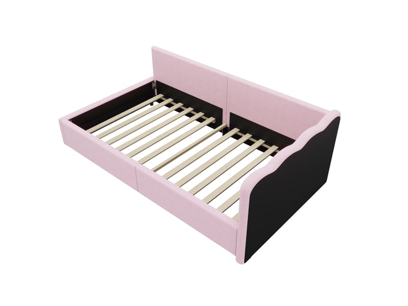  Lit enfant 90x200 cm avec éclairage led télécommandé et tête color-block, velours synthétique et mdf, rose  - Conforama D