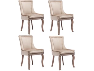 Chaise de salle à manger lot de 4 avec dossier rembourré et clous décoratifs, en velours beige et bois