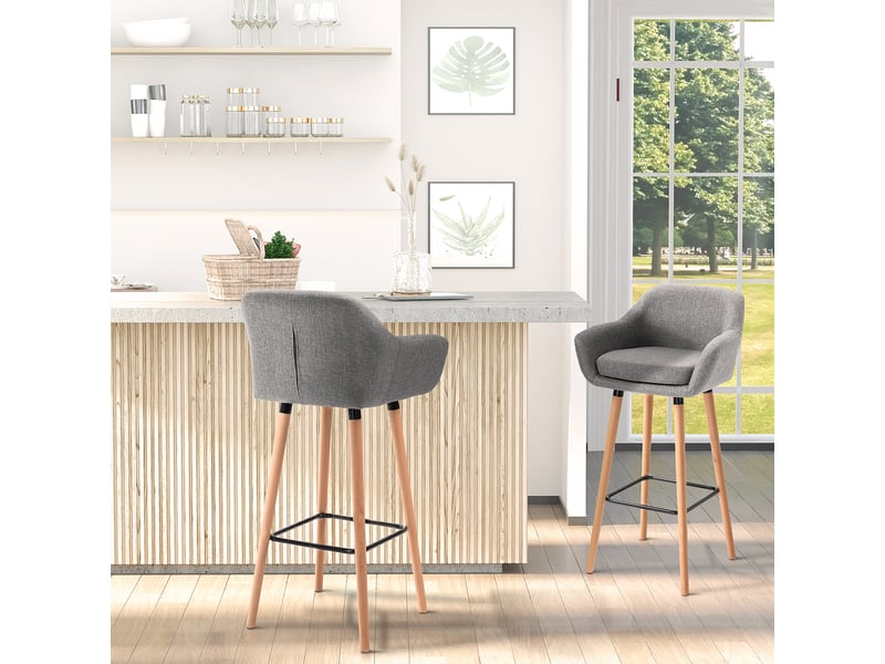  Tabourets de bar design scandinave - lot de 2 tabourets de bar grand confort avec repose-pieds gris foncé  - Conforama D