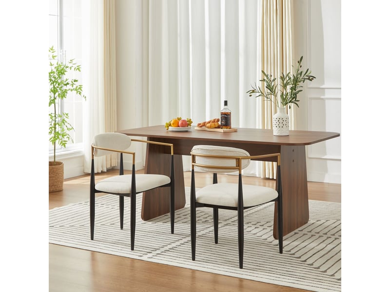  Lot de chaises 2 pièces coussin d’assise beige cadre métal noir et doré assise en tissu doux au toucher respirant sur la peau style polyvalent  - Conforama B