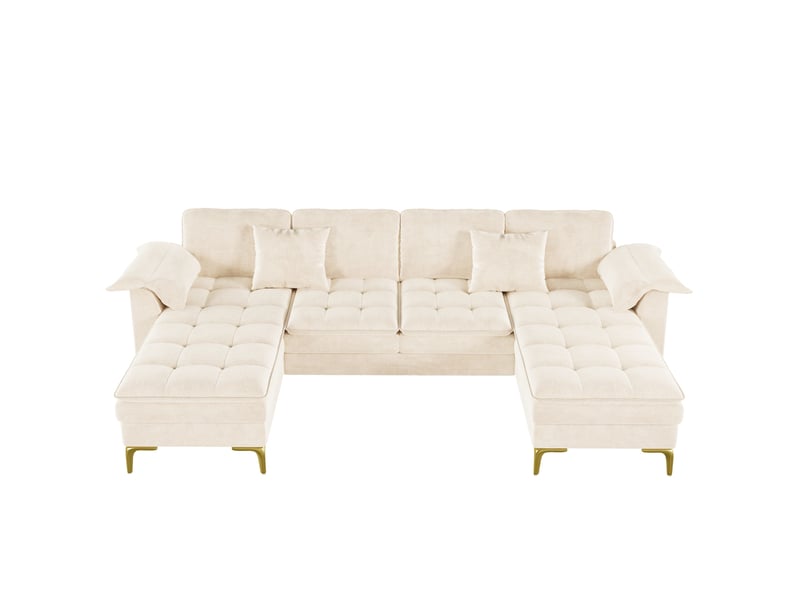  Canapé panoramique modenvie en u 4 places 262 x 134 x 86 cm chenille beige  - Conforama A
