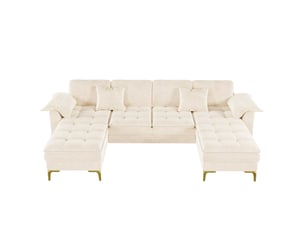 Canapé d'angle panoramique fixe <strong>MODENVIE</strong> <strong></strong> 4 places Polyester Beige