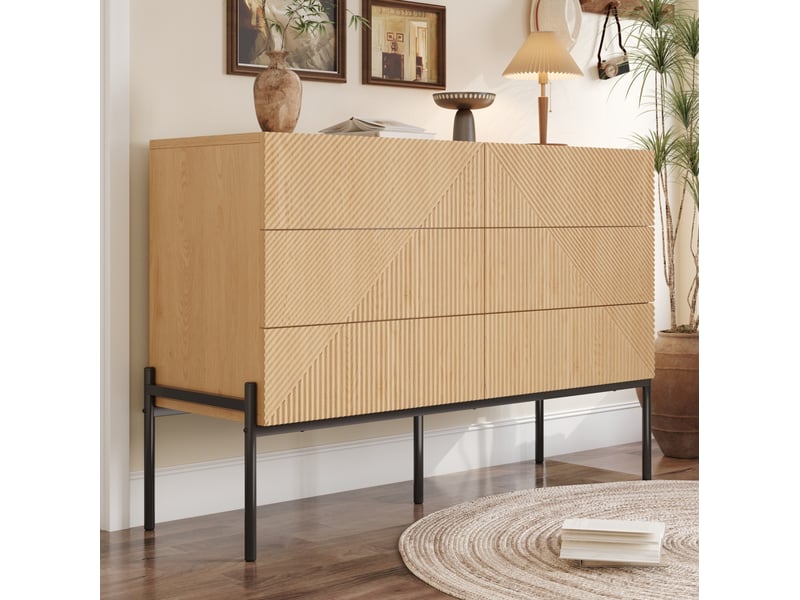  Buffet bas 6 tiroirs – mdf naturel à relief géométrique – 115,5 x 38 x 75 cm  - Conforama C
