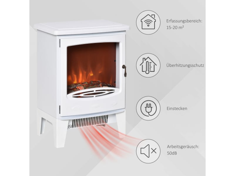 Cheminée électrique blanche 9001800 w avec effet flammes led, métal et abs, 39x26x54,8 cm  - Conforama D
