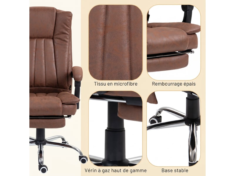  Fauteuil de bureau massant et chauffant avec hauteur réglable, dossier inclinable, marron, repose-pied et télécommande  - Conforama W