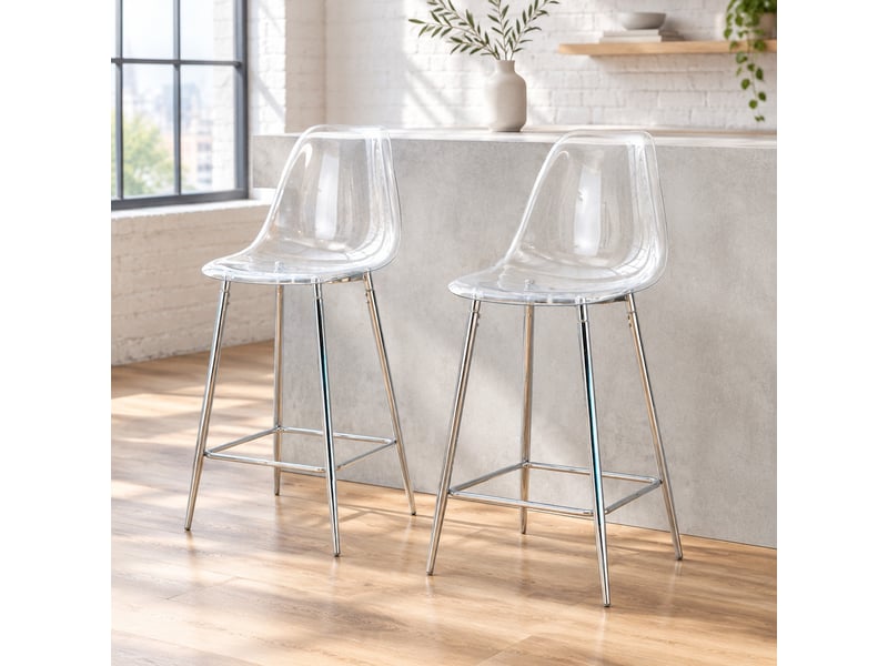  Tabourets de bar lot de 2 avec repose-pieds - lpospi - assise transparente, structure métal - plastique, argent  - Conforama C