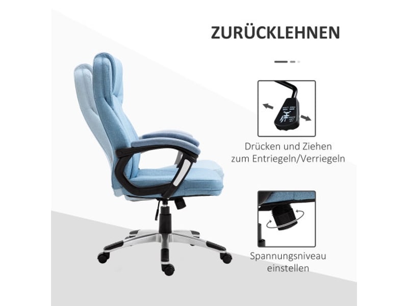 Fauteuil de bureau ergonomique en lin bleu clair, réglable en hauteur, 66x75x110-120 cm - Conforama D