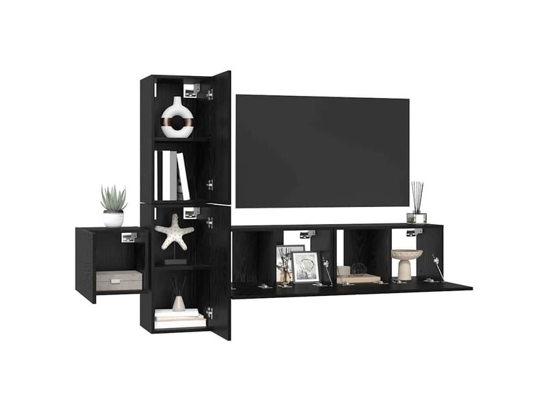  Ensemble meuble tv - banc tv - meuble de rangement 5 pcs chêne noir bois d'ingénierie  - Conforama C