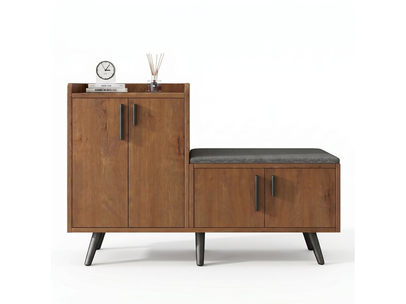  Banc à chaussures 120 x 34 x 82,8 cm naturel en panneau de particules, 4 portes et assise rembourrée confortable  - Conforama A