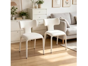 Chaise de salle à manger lot de 2 pivotantes avec dossier incurvé et roulettes en lin et métal crème abricot
