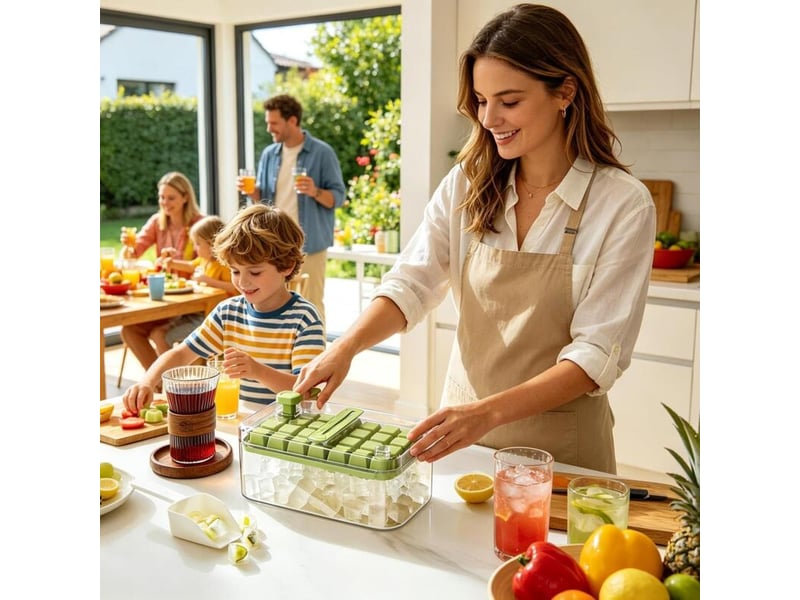  Bac à glaçons avec couvercle, bleu, à pression, facile à démouler, convient pour la maison et la cuisine, livré avec un grattoir à glace ZYS02528LHY - Conforama C