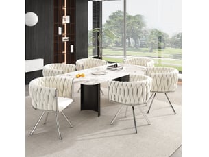 Chaise de salle à manger lot de 6 59x54x72 cm pivotante velours beige et argenté