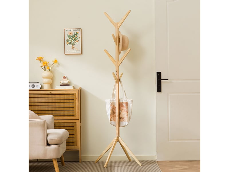 Porte-manteau sur pied - avec patères en forme de branches et base stable - support multifonction - en bambou naturel - 45 x 175 cm  - Conforama C