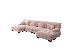 Canapé d’angle modulaire u 4 places 406x145x81 cm, poufs mobiles, confort enveloppant, salon, chenille, rose