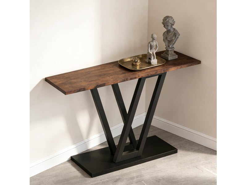  Console 110x30x80 cm design mdf métal noir marron rustique  - Conforama D