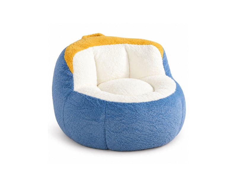  Canapé pouf géant en fausse fourrure, tissu doux respectueux de la peau, mousse déchiquetée haute résilience,bleu+blanc+jaune  - Conforama A