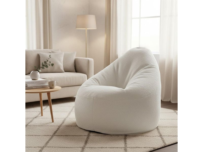  Chauffeuse poire en mousse et tissu bouclette blanc - angie ANGIE - Conforama B